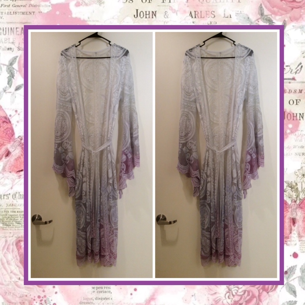 🌸 KIMONO ROBE CARDIGAN BELL SLEEVE OMBRE LOUNGE DUSTER MAXI LONG LACE FLARE - Picture 5 of 13
